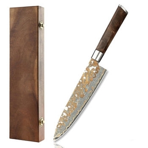 Cuchillo de Cocina para Exteriores con Patrón Damasco, Mango Ergonómico de Madera, Hoja de Punta Caída, Grado Industrial, Garantía de 3 Años, para Picnic - Product Image 1