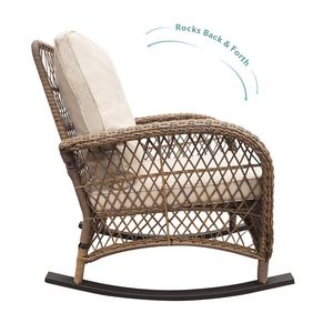 Fauteuil à bascule d'extérieur en rotin kaki avec coussins moelleux et structure en acier pour jardin - Product Image 3