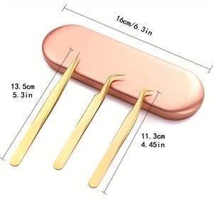 BAFA SURGICAL INSTRUMENTS Juego de 3 Pinzas Antiestáticas ESD para Extensión de Pestañas y Cejas, Chapadas en Oro, Rectas, de Lujo y Duraderas - Product Image 3