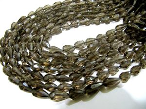 Natural Brown Smoky Quartz Straight Drilled Tear <b>Drop</b> Briolette Faceted Beads 13' - Product Image 4