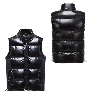 Men's Black Puffer Vest Stand Collar <b>Zipper</b> Closure Windproof Thick Polyester Winter Casual <b>Jacket</b> <b>With</b> Front <b>Pockets</b> - Product Image 4