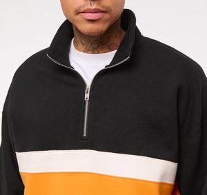 Sudadera de hombre negra con bloques de color, cuello alto, manga larga, casual, con cremallera de un cuarto, para golf - Product Image 3
