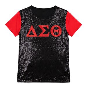 Maglietta Nera con Paillettes Delta Sigma Theta per Donne, Vestibilità Comoda, Tessuto Premium, Abbigliamento Casual per Confraternite Greche - Product Image 4