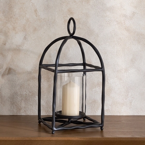 Farol Decorativo de Metal Negro con Forma de Jaula de Pájaro – Moderno Soporte de Hierro para Velas con Funda de Cristal Transparente para Centro de Mesa - Product Image 2