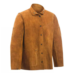 Chaqueta de Soldador Marrón de Cuero Vacuno Premium con Aberturas Laterales, Resistente a la Abrasión, para Trabajo Pesado y Bomberos - Product Image 4