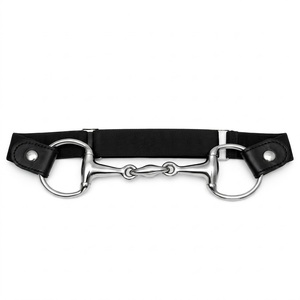 Ceinture équestre en cuir noir ODM, style bride de cheval argentée, sangle de taille - Product Image 1