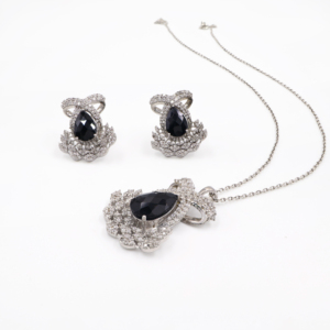 Women's 925 Sterling Silver Natural <b>Black</b> <b>Onyx</b> Punk Style Pendant <b>Earring</b> Set Rhodium Plated Engagement Wedding Gift Fine - Product Image 2