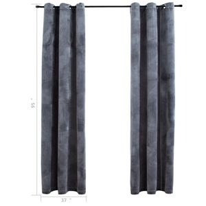 Anthracite 37"x95" Velvet Blackout <b>Curtains</b> with <b>Rings</b> 2-Piece Set - Product Image 4