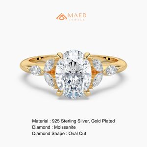 18K Gold Plated Oval Cut Moissanite Floral Bridal Engagement Wedding <b>Ring</b> for Women Luxury Gift From Gujarat Anniversary - Product Image 6