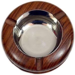 Cenicero de Madera Premium con Inserto de Acero Inoxidable, Cenicero Redondo para Cigarros, Cenicero Resistente para el Hogar, Bar u Oficina - Product Image 1