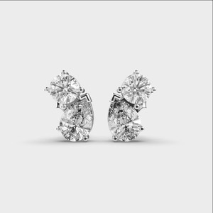 Boucles d'oreilles en diamants de laboratoire certifiés IGI, taille ronde et poire, or rose/jaune/blanc 9 carats, deux pierres, design de créateur - Product Image 6