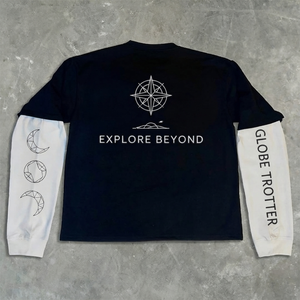 Custom Logo Heavyweight Cotton Mock Two Piece Long Sleeve Streetwear T <b>Shirt</b> for <b>Men</b> - Product Image 5