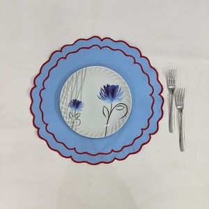 Round Double scalloped white <b>Placemat</b>, Embro linen white fabric table mat easy care,machine washable rustic kitchen decor - Product Image 1