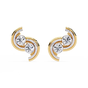 Luxury 18K Gold <b>Stud</b> <b>Earrings</b> With Round Brilliant Cut Diamonds Geometric Design For Women Everyday Wear - Product Image 1