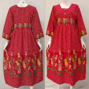 Robe d'été pour femmes, longueur genoux, manches longues, col rond, tissu en rayonne, motif floral, coupe ample, par Chrysanta - Product Image 6