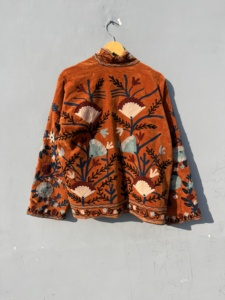 Orange Regular Fancy Hand Embroidered Traditional Embroidery Quilted <b>Jacket</b> Boho <b>Hippie</b> Women's Overcoat Hand Made 100% Cotton - Product Image 1