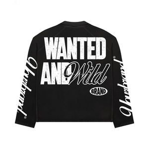 T-shirt vintage à manches longues, surdimensionné, en coton épais, avec impression graphique, délavé à l'acide, orné de strass, double couche - Product Image 3