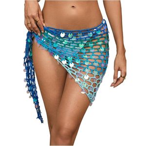 Women's Sequins Hollow Out Wrap Beach Skirt <b>Bikini</b> <b>Sarong</b> Cover Up Crochet Boho Wrap Sparkly Beach Skirts - Product Image 1