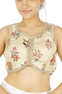 Elegant Traditional Floral Embroidered Washable Breathable Women Blouse Sleeveless <b>Crop</b> <b>Top</b> Thread Work Party Wear Saree - Product Image 3