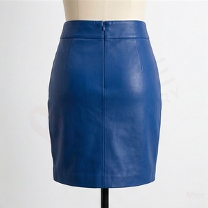 Jupe crayon taille haute en similicuir pour femme, longueur genou, bleu uni, mini-jupe de bureau avec rivets - Product Image 2