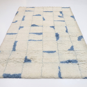 Tapis en laine rayé horizontal bleu poussière ivoire, superposé, moelleux, antidérapant, écologique, pour salon et hôtel moderne - Product Image 2