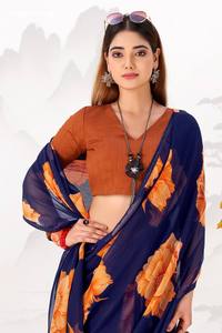 Meilleure collection de saris en tissu chiffon avec imprimé floral intégral et bordure en dentelle, ensemble chemisier Banglory, prix de gros - Product Image 5