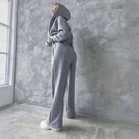 Ensemble de survêtement gris oversize pour femme, léger, avec haut court corset à capuche, pantalon de jogging, fermeture éclair manches longues, couleur unie, décontracté