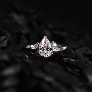 Custom Pear Cut Lab Grown Diamond Engagement Ring 14K 18K Gold Pear Solitaire Ring Round Diamond Promise Ring Wedding Jewelry - Product Image 1