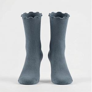 Lovely Double Needle Solid Color <b>Lace</b> Edge Relent Lady Lettuce Trim <b>Socks</b> Breathable Soft Casual Gift Customized Color Durable - Product Image 1