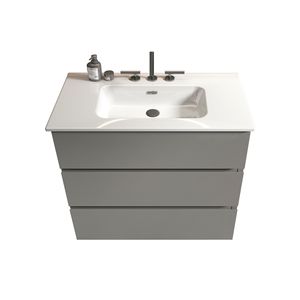 Mobile bagno moderno TIA da 90 cm grigio con lavabo, 3 fori per rubinetteria, ampio spazio contenitivo, mobiletto autoportante per bagni piccoli - Product Image 4
