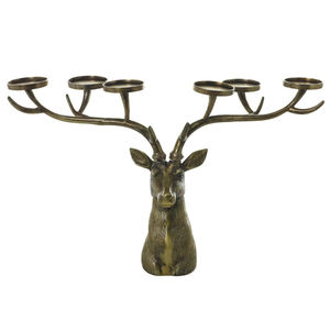 Gold Plated Reindeer Candle Holder with Glass Hurricanes Home Decorative <b>Tabletop</b> Sculpture and Candleholder Set for Living Room - Product Image 3