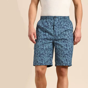 Shorts de plage pour homme en toile 100% coton, taille mi-haute, cordon de serrage, respirants, décontractés, avec poches - Product Image 3