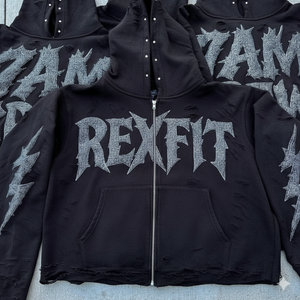 Best Selling <b>Top</b> Manufacturer French Terry Hoodie Embossing Logo Custom Rhinestones Reasonable Prices <b>Distressed</b> Zipper Hoodie - Product Image 5