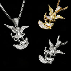 Collar con Colgante de Ángel Chapado en Oro de 18K, Estilo Hip Hop, con Diamantes Naturales, Cadena Cubana para Hombre - Product Image 4
