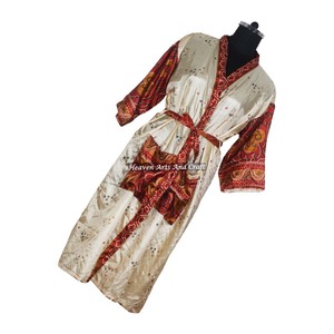 KL002 African Women's Vintage Winter Nightgown Ethnic Long Kaftan Kimono Blended Poly Silk Long Sleeves - Product Image 1