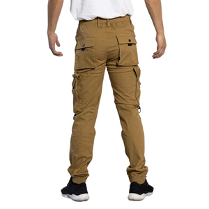 Wholesale Men's Cotton Twill Joggers <b>Elastic</b> <b>Belt</b> Drawstring Closure Button Up Daily Wear Trousers Low MOQ Khaki 6 Pockets Pants - Product Image 5