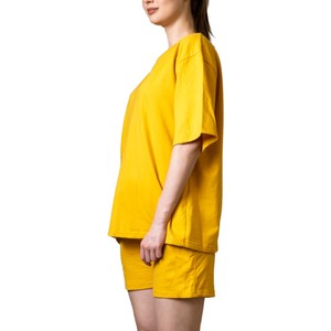 Women's Yellow 2-Piece <b>Knitted</b> <b>Set</b> O-Neck Short Sleeve Top With Above Knee Shorts Solid Loose Fit Casual Spring Summer Wear - Product Image 5
