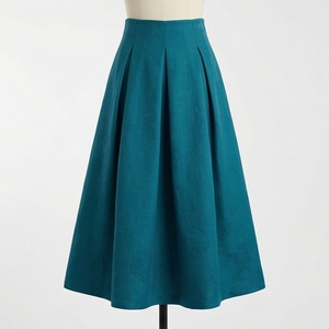 High Waist Women's <b>Woolen</b> A-Line Pleated Knee-Length <b>Skirt</b> Solid Teal Elegant Style All Seasons Wear - Product Image 1