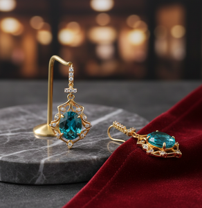 Boucles d'oreilles longues en topaze bleue hydro et CZ, 5 pouces, argent sterling 925 plaqué or 18 carats, boucles d'oreilles pendantes élégantes, cadeau élégant pour elle - Product Image 1