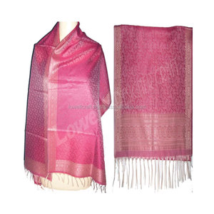 Assorted 22x72 Varanasi Art <b>Silk</b> <b>Scarf</b> Premium Polyester Shiny Knitted <b>Scarf</b> for Women Elegant Soft Fashion <b>Scarves</b> - Product Image 3