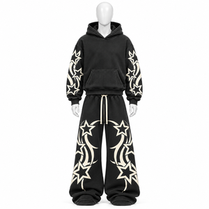 Ensemble de survêtement unisexe personnalisé avec logo imprimé, effet délavé, style streetwear, sweat à capuche et pantalon de survêtement, 100 % coton, décontracté, automne, adulte - Product Image 1
