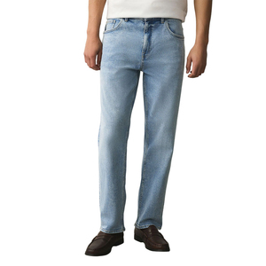 Jeans de Mezclilla para Hombre, Cintura Alta, Corte Recto, Ajuste Regular, Casuales, Azules, Elásticos, Transpirables, con Servicio de Venta al Por Mayor OEM - Product Image 1