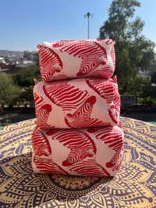 3 Toiletry <b>Bags</b> <b>Set</b> <b>Of</b> Indian Quilted Cotton Red Zebra Striped Print Zipper Block Fashion <b>Bag</b> <b>Set</b> Tassel Wholesale Rate - Product Image 2