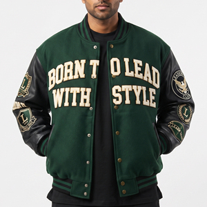 <b>Men</b> 100% Wool Blend Varsity <b>Jackets</b> Custom Embroidery Patches <b>Leather</b> Sleeve Varsity <b>Jackets</b> <b>Men's</b> Street Fashion Varsity Coat - Product Image 1