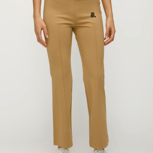 Pantalones de punto de color liso para mujer, rectos, hasta el tobillo, con cierre de cordón alto, estilo casual, logo en la pierna derecha, otoño, ecológicos - Product Image 6