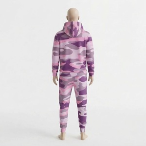 Men Purple <b>Camouflage</b> <b>Tracksuit</b> Hooded Full Sleeve Casual Sportswear Set Breathable 100% Polyester - Product Image 2