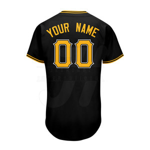 Camiseta de Béisbol Personalizada para Hombre, Ecológica, 100% Poliéster, Negra y Amarilla, Nombre del Equipo 00, Impresión Digital, Manga Corta, Cierre de Botones, Deportiva - Product Image 5