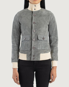 Blouson Bomber en Daim Gris pour Femme 2026, Col Montant, Manches Longues, Fermeture Boutonnée, Collection Automne, Prix Bas, Vente en Gros - Product Image 2