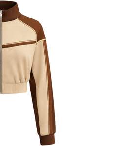Chaqueta deportiva corta beige marrón para mujer con cremallera, para gimnasio, fitness, ropa deportiva, con rayas en contraste, para entrenamiento, fabricante. - Product Image 4