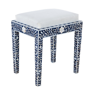 Tabouret en os incrusté fait main avec coussin floral, chaise de coiffeuse, tabouret en nacre, pouf d'appoint, meuble pour chambre et salon - Product Image 1